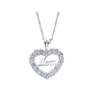 Bridge Jewelry Silver Plated Cubic Zirconia Mom Heart Pendant
