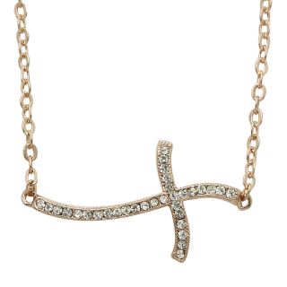Bridge Jewelry Crystal Gold Tone Sideways Cross Pendant