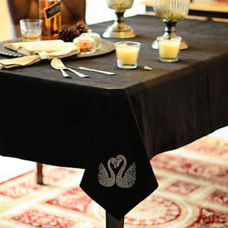 Swan Pattern Black Table Cloth with Diamond
