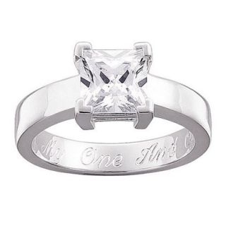 Sterling Silver Cubic Zirconia Personalized Square Engraved Engagement Ring   6