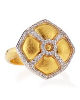 24K Gold Four Point Diamond Ring, Size 6.5