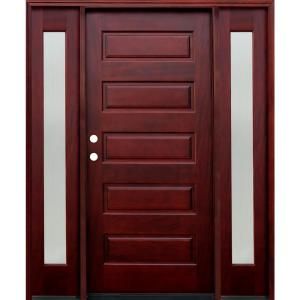 Pacific Entries Contemporary 5 Panel Stained Mahogany Wood Entry Door with 14 in. Reed Sidelites M55MR413RD