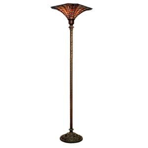 Warehouse of Tiffany 72 in. Green, Red, Orange and Antique Bronze Golden Amber Stained Glass Floor Lamp with Foot Switch 113+BB75B