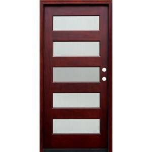 Pacific Entries Contemporary 5 Lite Reed Stained Mahogany Wood Entry Door M55RDML