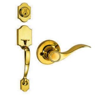 Design House Sussex Polished Brass Handleset with Springdale Lever Interior and Single Cylinder Deadbolt 753889