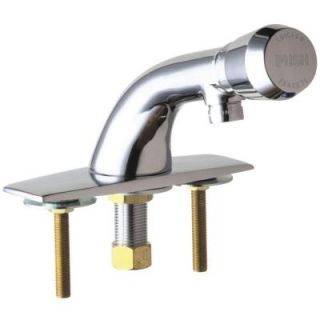 Chicago Faucets Single Hole 1 Handle Low Arc Bathroom Faucet in Chrome with MVP Metering Handle 857 E12 665PSHABCP