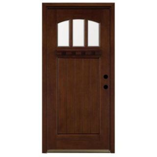 Steves & Sons Craftsman 3 Lite Arch Stained Mahogany Wood Left Hand Entry Door with 6 in. Wall and Prefinished Frame M4151 CT MJ 6LH