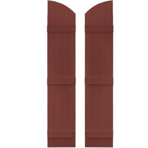 Builders Edge 14 in. x 69 in. Board N Batten Shutters Pair, Four Boards Joined with Arch Top #027 Burgundy Red 090140069027