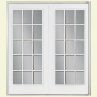Masonite 72 in. x 80 in. Ultra White Prehung Right Hand Inswing 15 Lite Fiberglass Patio Door with No Brickmold in Vinyl Frame 45920