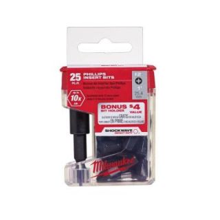 Milwaukee Shockwave Impact Duty #2 Phillips Bit Tic Tac with Bit Holder (25 Pack) 48 32 5009