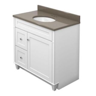 KraftMaid 36 in. Vanity in Dove White with Natural Quartz Vanity Top in Tuscan Grey and White Sink VC3621LS3.BAS.7131SN