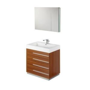 Fresca Livello 30 in. Vanity in Teak with Acrylic Vanity Top in White and Medicine Cabinet FVN8030TK