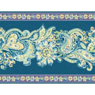 The Wallpaper Company 8 in. x 10 in. Blue and Purple Paisley and Petals Border Sample WC1285072S