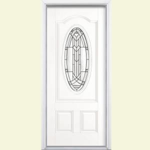 Masonite Chatham Three Quarter Oval Lite Painted Steel Entry Door with Brickmold 28312