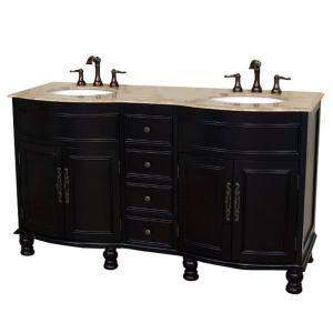 Bellaterra Home Cambria TR 62 in. Double Vanity in Dark Mahogany with Marble Vanity Top in Travertine 603316 DM TR
