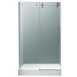Vigo 48 in. x 80 in. Frameless Bypass Shower Door in Chrome with Frosted Glass with Right White Base with Center Drain VG6041CHMT48RWM