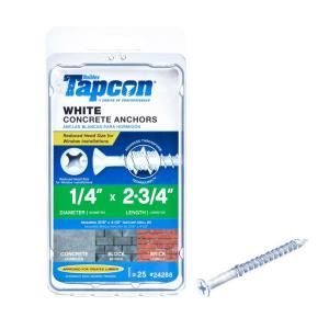 Buildex Tapcon Ultrashield 1/4 in. x 2 3/4 in. White Phillips Flat Head Masonry Anchors (25 Pack) 24288
