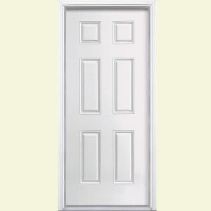 Masonite 6 Panel Primed Smooth Fiberglass Entry Door with Brickmold 45555