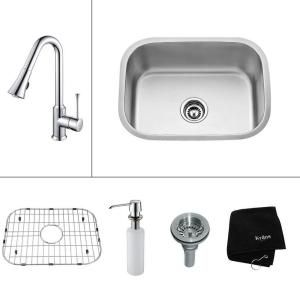 KRAUS All in One Undermount Stainless Steel 23.5x17.75x15.53 0 Hole Single Bowl Kitchen Sink w/ Faucet in Chrome DISCONTINUED KBU12 KPF1650 KSD30CH