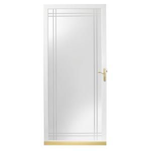 Andersen 2000 Series 36 in. White Full View Etched Glass Storm Door with Brass Hardware HD20V36WH