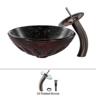 Kraus Magma Glass Vessel Sink and Waterfall Faucet in Oil Rubbed Bronze C GV 681 19mm 10ORB
