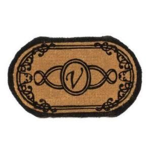 Perfect Home Lexington Oval Monogram Mat 36 in. x 72 in. x 1.5 in. Monogram V DISCONTINUED O3672V