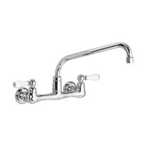 American Standard Heritage Wall Mount 2 Porcelain Handle Kitchen Faucet with 12 in. Swivel Spout in Polished Chrome DISCONTINUED 7292.252.002