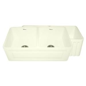 Whitehaus Reversible Front Apron Fireclay 33x18x10 0 Hole Double Bowl Kitchen Sink in Biscuit WHFLRPL3318 BI