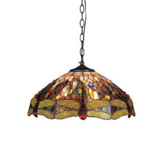 Chloe Lighting Dragan 3 Light Ceiling Chrome Tiffany Style Dragonfly Pendant Fixture with 18 in. Shade CH33341DY18 DH3