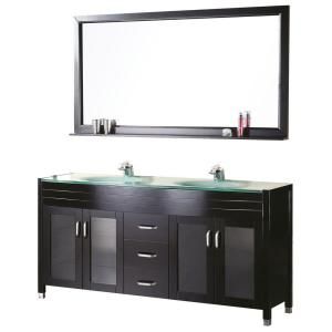 Design Element Waterfall 61 in. Vanity in Espresso with Glass Vanity Top and Mirror in Mint DEC016A