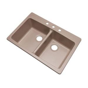 Mont Blanc Waterbrook Dual Mount Composite Granite 33x22x9 3 Hole Double Bowl Kitchen Sink in Desert Sand 79315Q