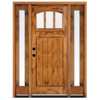 Craftsman 3 Lite Arch Stained Knotty Alder Wood Right Hand Entry Door with 14 in. Sidelites and 6 in. Wall K4151 6011 14 6RH