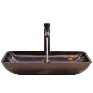 Vigo Rectangular Glass Vessel Sink in Brown and Gold Fusion and Faucet Set in Oil Rubbed Bronze VGT277