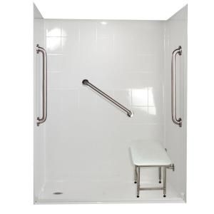 Ella Standard Plus 24 31 in. x 60 in. x 77 1/2 in. Barrier Free Roll In Shower Kit in White with Left Drain 6030 BF 5P 1.0 L WH SP24