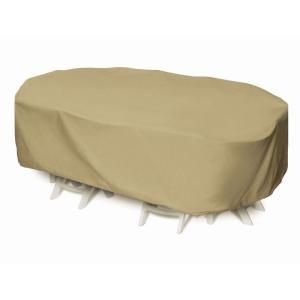 Two Dogs Designs 92 in. Khaki Oval/Rectangular Patio Table Set Cover 2D PF92605