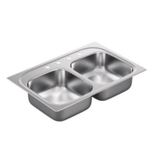 MOEN 1800 Series Drop in Stainless Steel 33x22x7 4 Hole Double Bowl Kitchen Sink G182154 