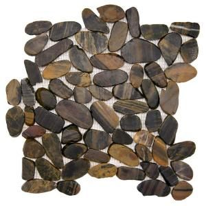 Merola Tile Riverstone Flat Tiger Eye 11 3/4 in. x 11 3/4 in. x 16 mm Natural Stone Mosaic Floor and Wall Tile GDMFSTE