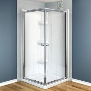 MAAX Centric 32 in. x 32 in. x 73 in. Corner Square Shower Kit in Chrome with Clear Glass, Walls and Base in White 105969 000 001 101