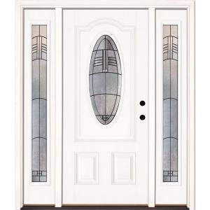 Feather River Doors Rochester Patina 3/4 Oval Lite Primed Smooth Fiberglass Entry Door with Sidelites 173190 3B4