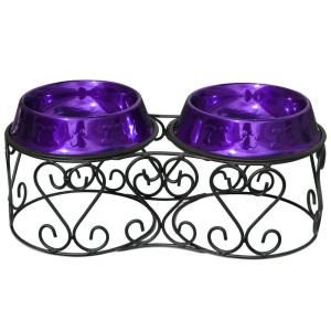 Platinum Pets 6.25 Cup Wrought Iron Scroll Deluxe Feeder with Embossed Non Tip Bowl in Purple DLXSCRDDS64PUR