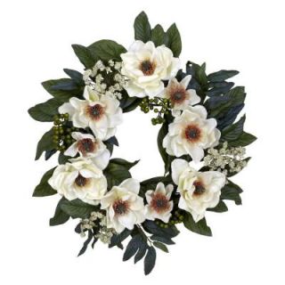 Nearly Natural 22.0 in. H White Magnolia Wreath 4793