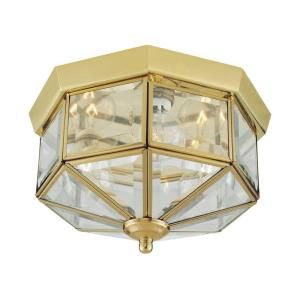 Westinghouse 3 Light Ceiling Fixture Polished Brass Interior Flush Mount with Clear Beveled Glass Panels Bound in Solid Brass 6647500