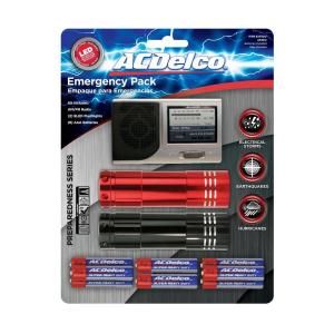 ACDelco Emergency Kit with 2 LED Flashlights and Radio and 8 Batteries Combo AF201