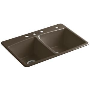 KOHLER Brookfield Top Mount Cast Iron 22x33x9.625 4 Hole Double Bowl Kitchen Sink in Suede 5846 4 20