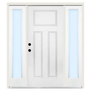 Steves & Sons Premium 3 Panel Primed Steel White Right Hand Entry Door with 12 in. Clear Glass Sidelites and 6 in. Wall ST30 PR S12CL 6RH