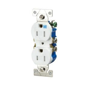 Cooper Wiring Devices 15 Amp 125 Volt Tamper and Weather Resistant Duplex Electrical Outlet   White TWR270W