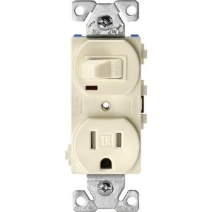 Cooper Wiring Devices 15 Amp Tamper Resistant Combination Single Pole Toggle Switch and 2 Pole Receptacle   Light Almond TR274LA