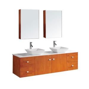 Virtu USA Clarissa 72 in. Double Basin Vanity in Honey Oak with Artificial Stone Vanity Top and Mirror Cabinet in White zMD 415 S HO