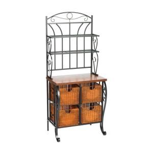 Home Decorators Collection Iron and Wicker 28 in. W Bakers Rack BE1886