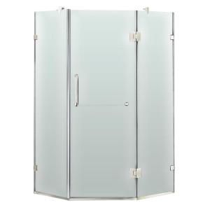 Vigo 38 in. x 73 in. Frameless Neo Angle Shower Enclosure Left in Brushed Nickel with Frosted Glass VG6062BNMT40L